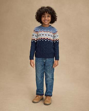 Boys Fairisle Cable Knit Sweater - First Frost