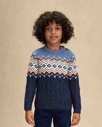 Boys Fairisle Cable Knit Sweater - First Frost