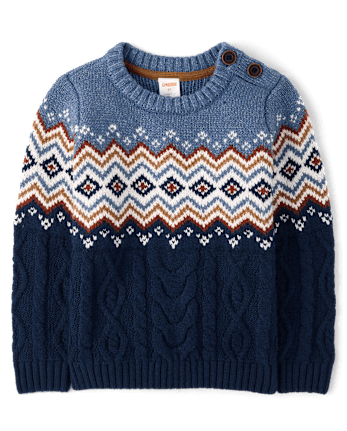 Boys Fairisle Cable Knit Sweater - First Frost