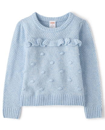 Girls Pointelle Bauble Sweater - First Frost
