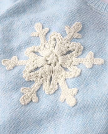Girls Crochet Snowflake Scalloped Sweater - First Frost