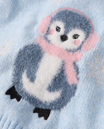 Girls Eyelash Penguin Sweater - First Frost