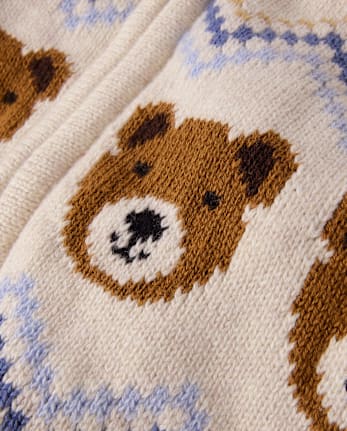 Girls Bear Fairisle Zip Up Vest - First Frost