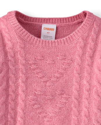 Girls Heart Cable Knit Sweater - Mon Cheri