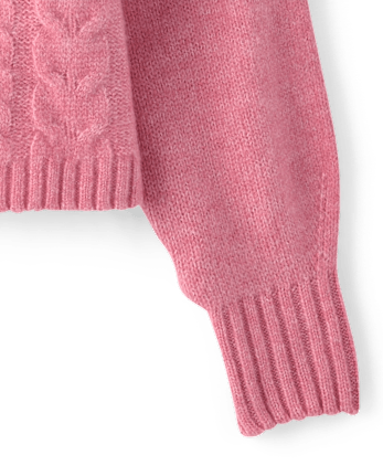 Girls Heart Cable Knit Sweater - Mon Cheri