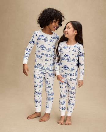 Pyjama Henley en coton ajusté pour enfant, motif toile d'hiver - Gymmies