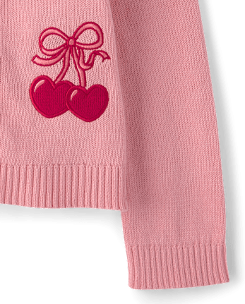 Girls Cherry Heart Applique Cardigan - Mon Cheri