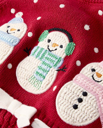 Girls Crochet Snowman Sweater Dress - Royal Christmas