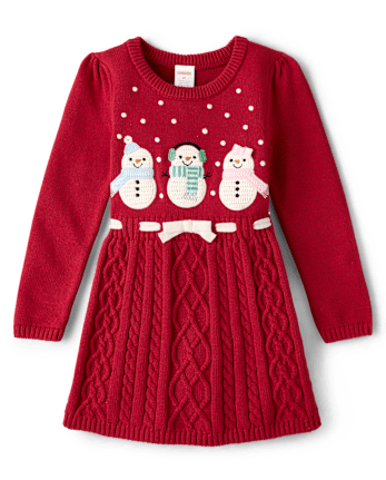 Girls Crochet Snowman Sweater Dress - Royal Christmas