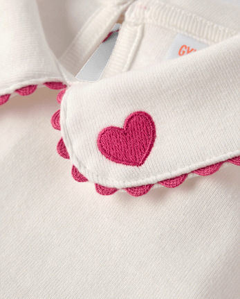 Girls Embroidered Heart Peter Pan Top - Mon Cheri