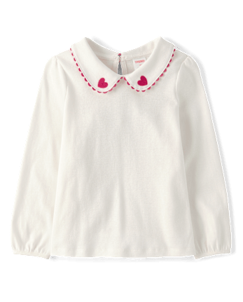 Girls Embroidered Heart Peter Pan Top - Mon Cheri