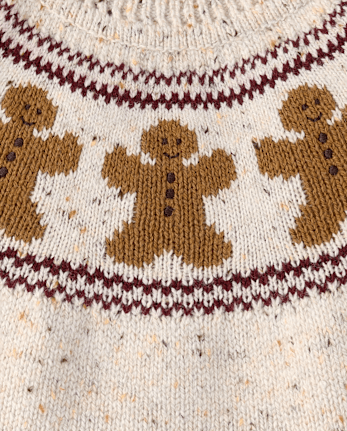 Girls Intarsia Gingerbread Ruffle Sweater Dress - Royal Christmas