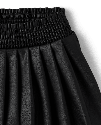 Girls Pleated Faux Leather Skort - Petit Paris