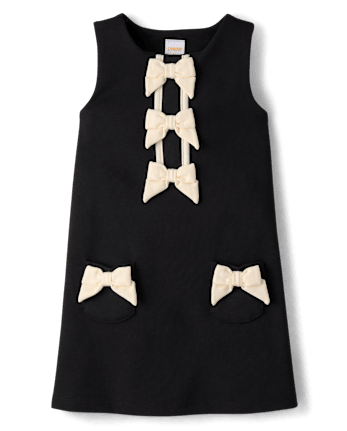 Girls Bow Ponte Shift Dress - Petit Paris