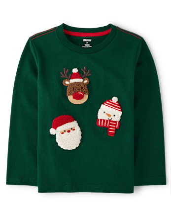 Boys Chenille Embroidered Holiday Top - Royal Christmas