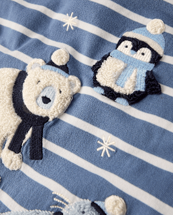 Boys Striped Embroidered Polar Animals Top - First Frost