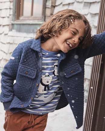 Boys Striped Embroidered Polar Animals Top - First Frost