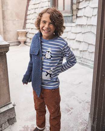 Boys Striped Embroidered Polar Animals Top - First Frost