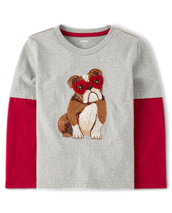 Boys Embroidered Bulldog Layered Top - Mon Cheri