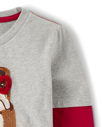 Boys Embroidered Bulldog Layered Top - Mon Cheri