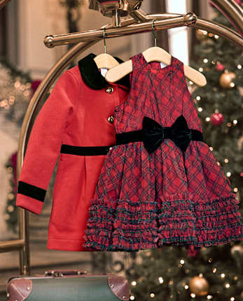 Girls Velvet Trim Coat - Royal Christmas