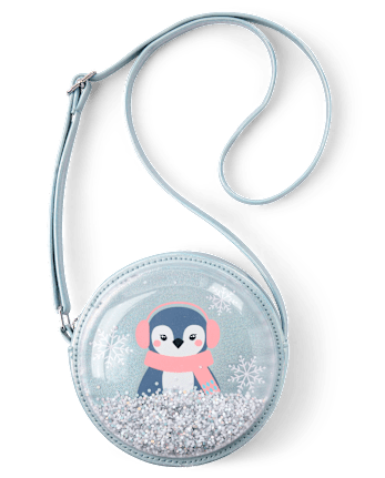 Girls Shakey Glitter Penguin Round Bag - First Frost
