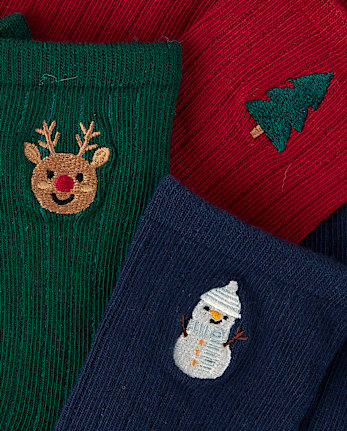 Boys Embroidered Holiday Crew Socks 3-Pack - Royal Christmas