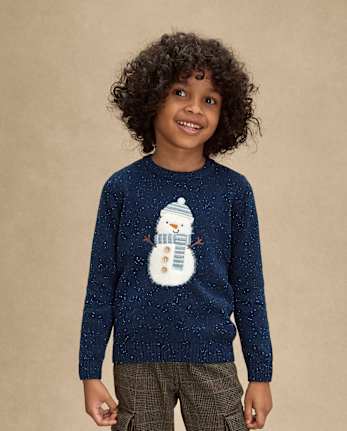 Boys Crochet Snowman Sweater - Royal Christmas