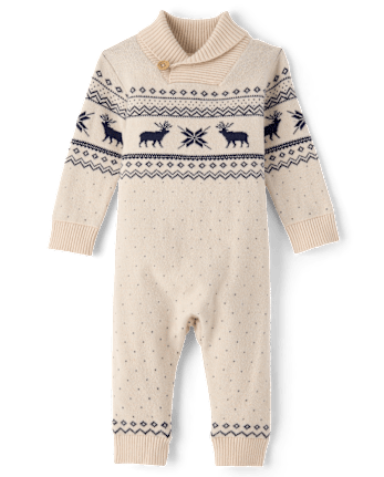 Baby Boys Reindeer Fairisle Shawl Collar Sweater Jumpsuit- Homegrown by Gymboree