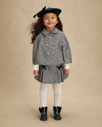 Girls Houndstooth Pleated Bow Skirt - Petit Paris