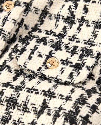 Girls Plaid Button Tweed Shift Dress - Petit Paris