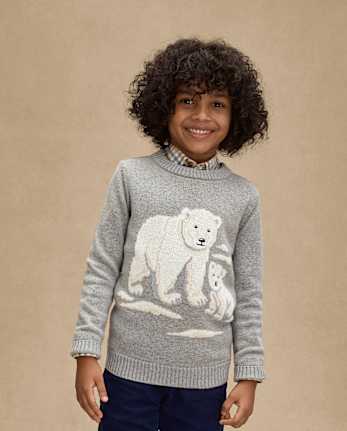 Boys Intarsia Polar Bear Sweater - First Frost