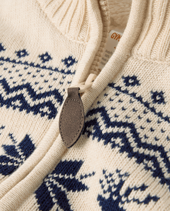 Boys Reindeer Fairisle Zip Up Sweater - First Frost
