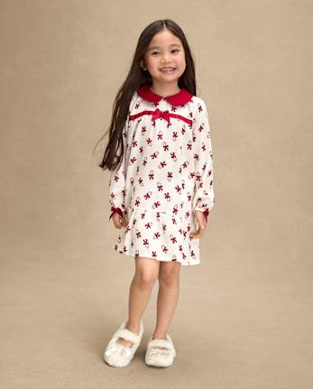 Girls Candy Cane Flannel Ruffle Nightgown - Gymmies