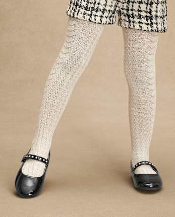 Girls Bow Cable Knit Tights 2-Pack - Petit Paris