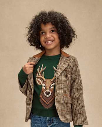 Boys Embroidered Deer Sweater - Royal Christmas