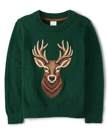 Boys Embroidered Deer Sweater - Royal Christmas
