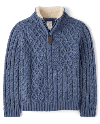 Boys Patchwork Cable Knit Quarter Zip Sweater