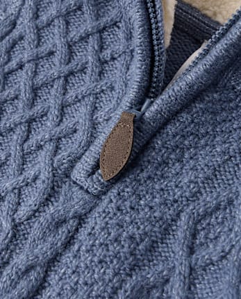 Boys Patchwork Cable Knit Quarter Zip Sweater