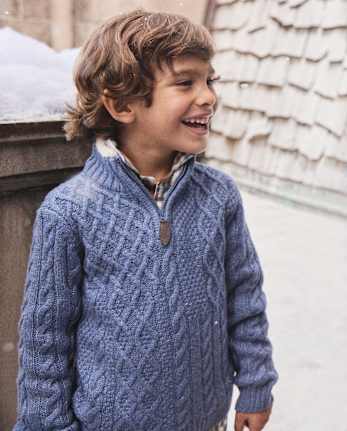 Boys Patchwork Cable Knit Quarter Zip Sweater