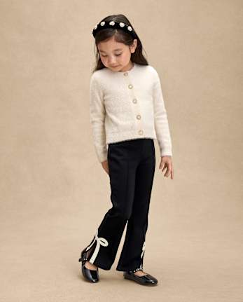 Girls Applique Bow Split Flare Jeggings - Petit Paris