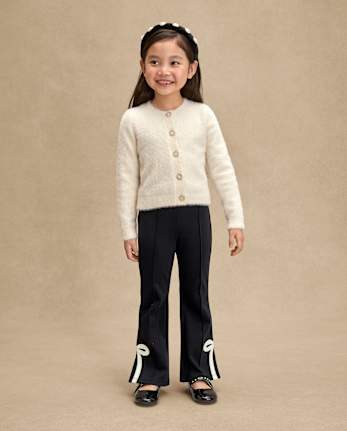 Girls Applique Bow Split Flare Jeggings - Petit Paris