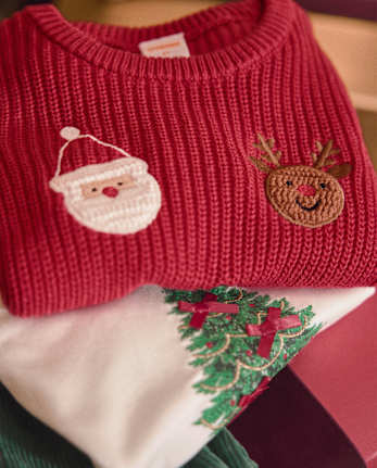 Girls Embroidered Christmas Tree Flutter Top - Royal Christmas