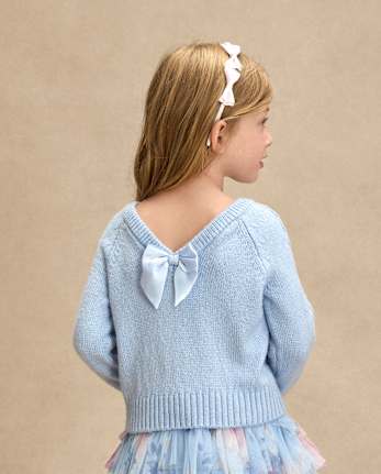 Girls Bow Back Cable Knit Sweater - On Pointe