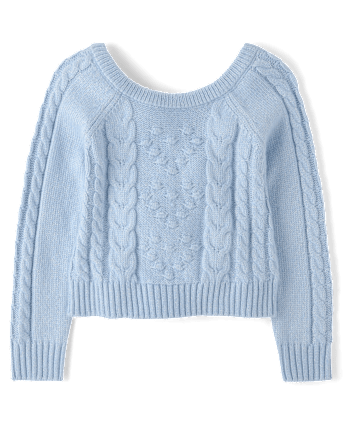 Girls Bow Back Cable Knit Sweater - On Pointe
