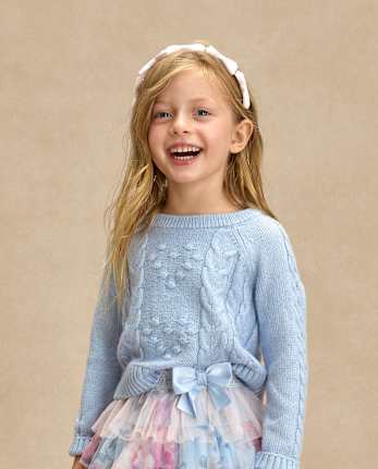 Girls Bow Back Cable Knit Sweater - On Pointe