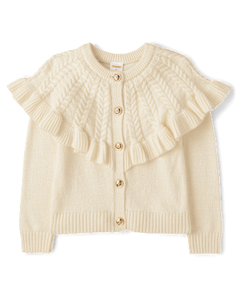 Girls Cable Knit Ruffle Sweater Cardigan - Royal Christmas
