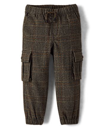 Kids Plaid Tweed Cargo Jogger Pants - Royal Christmas