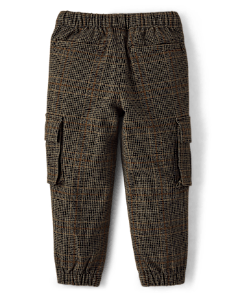 Kids Plaid Tweed Cargo Jogger Pants - Royal Christmas
