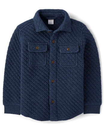Boys Quilted Scuba Button Up Shirt - First Frost